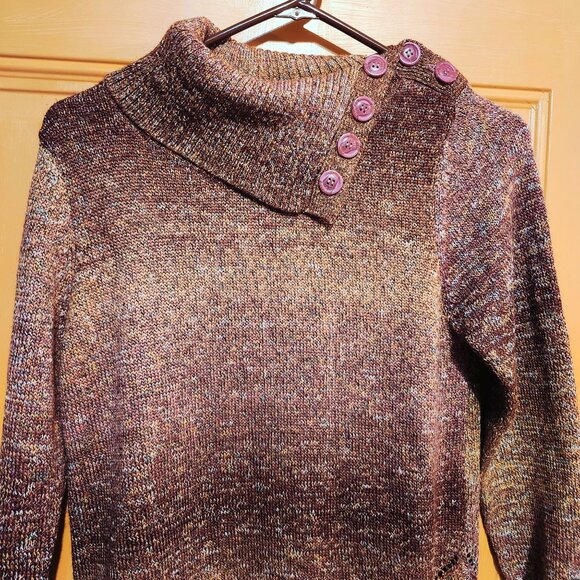 CB Women’s Small Purple Gradient Cowl-Neck Tunic Sweater Button Detail - Picture 5 of 9